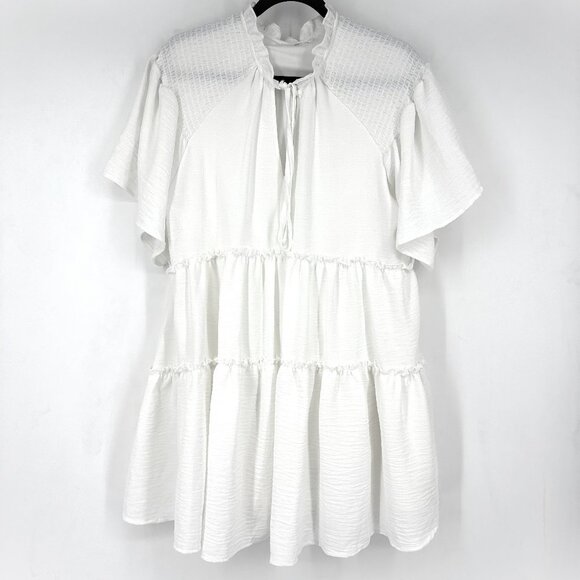 Talulah Tiered Boho Swing Babydoll Mini Dress White Small - Picture 1 of 10